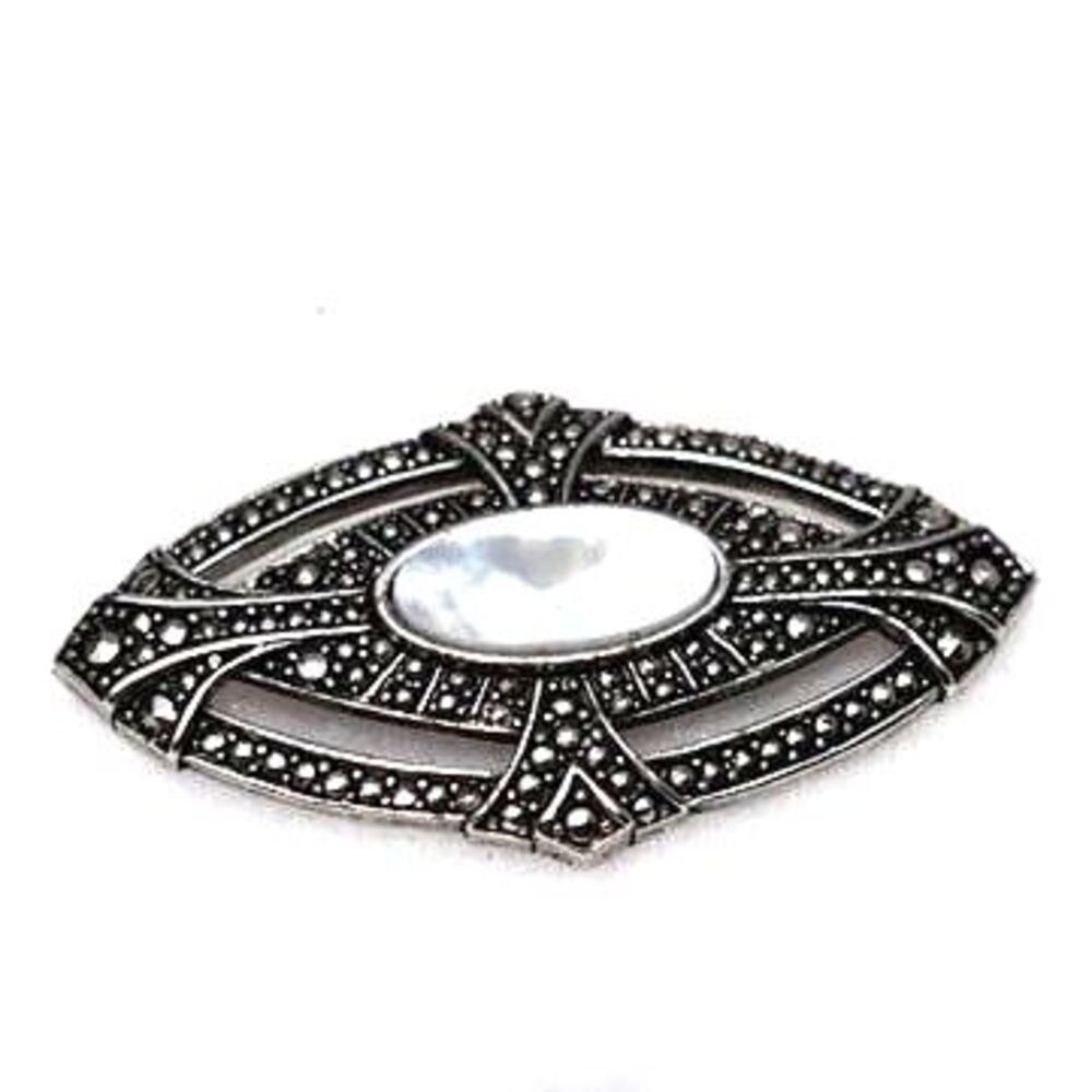 Vintage Marcasite Art Deco Mother Of Pearl Victorian Style Pin/Brooch